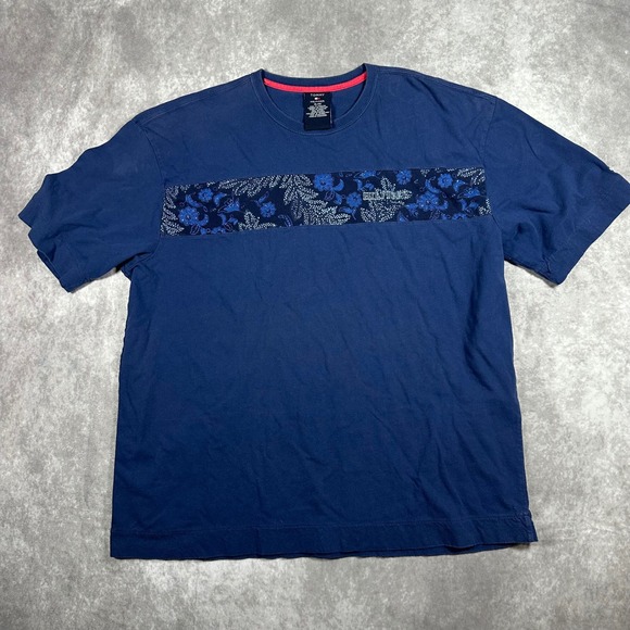 Tommy Hilfiger Other - Tommy Hilfiger Mens XL Navy Blue Floral Chest Stripe Crewneck T-Shirt Cotton Y2K